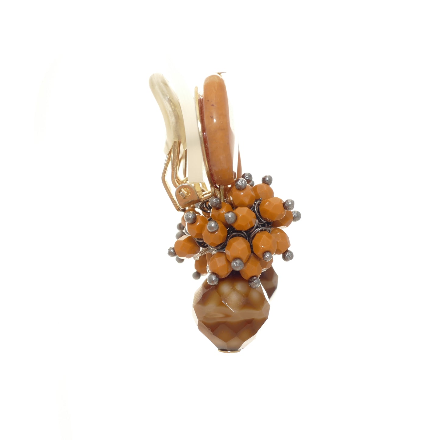Jandira Ohrclips Orange Jade Mit Braune Perle