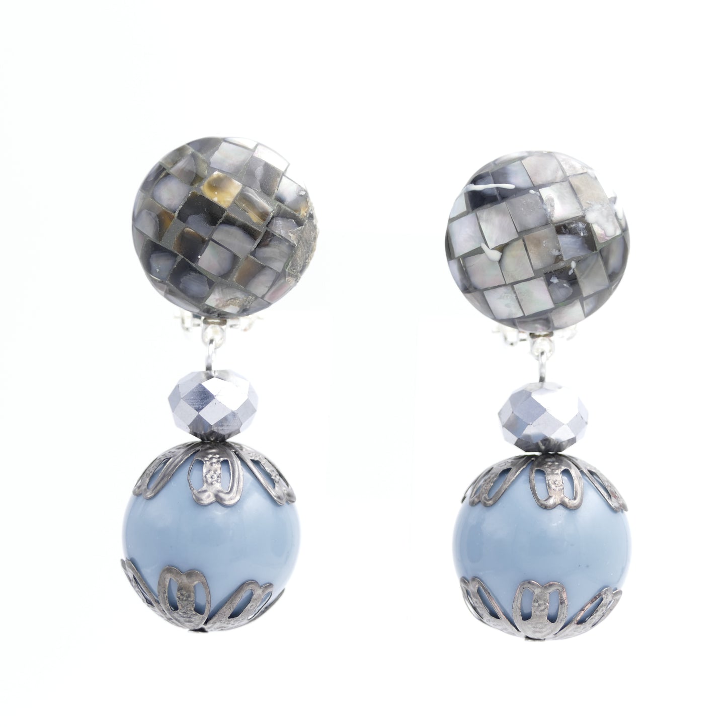 Ohrschmuck Clips Ama in Blau & Grau Farbe