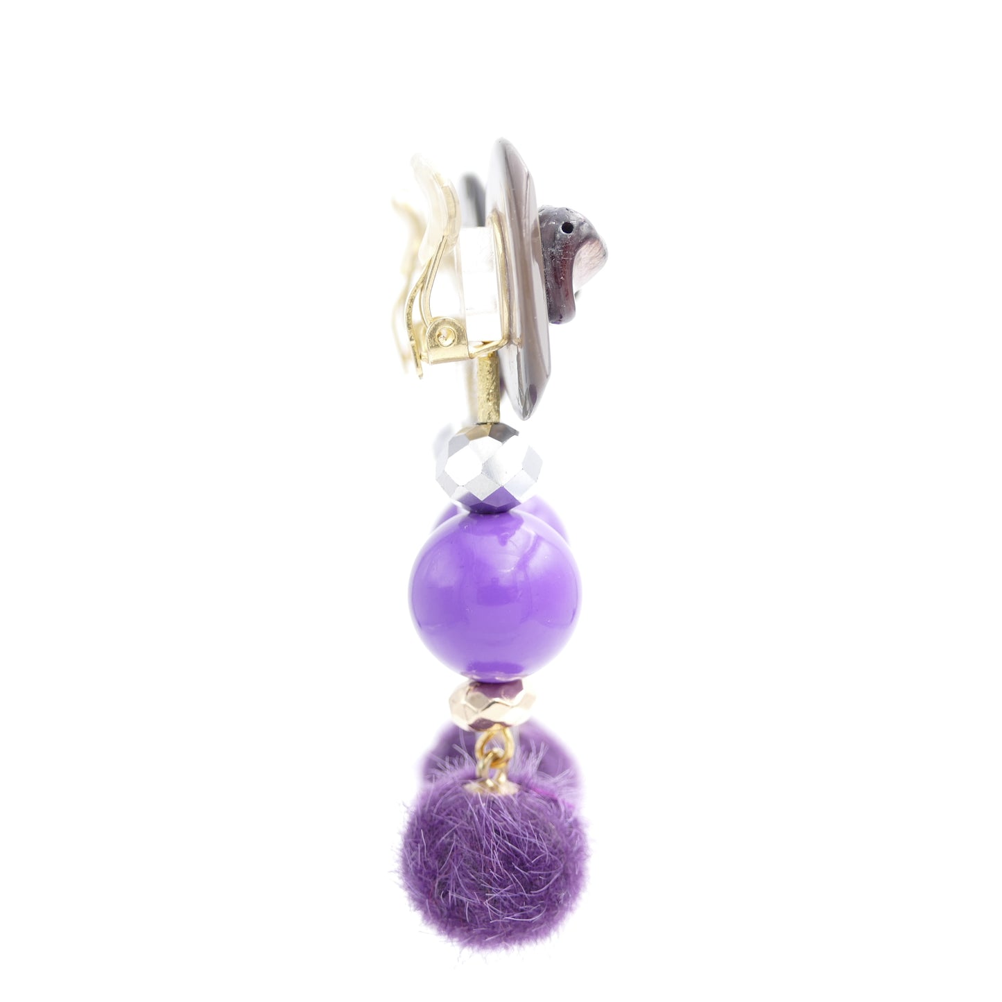 Modeschmuck Ohrclips Bommel mit Perlmutt Lila Perle