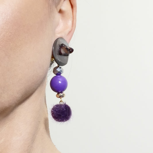 Modeschmuck Ohrclips Bommel mit Perlmutt Lila Perle