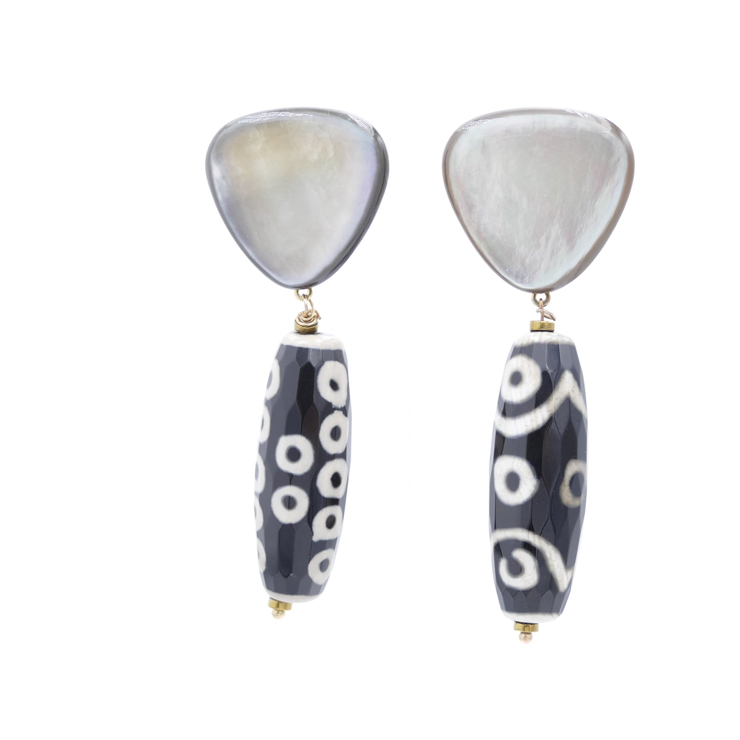 Giane Ohrclips Schwarz & Beige Mit Perlmutt Perle