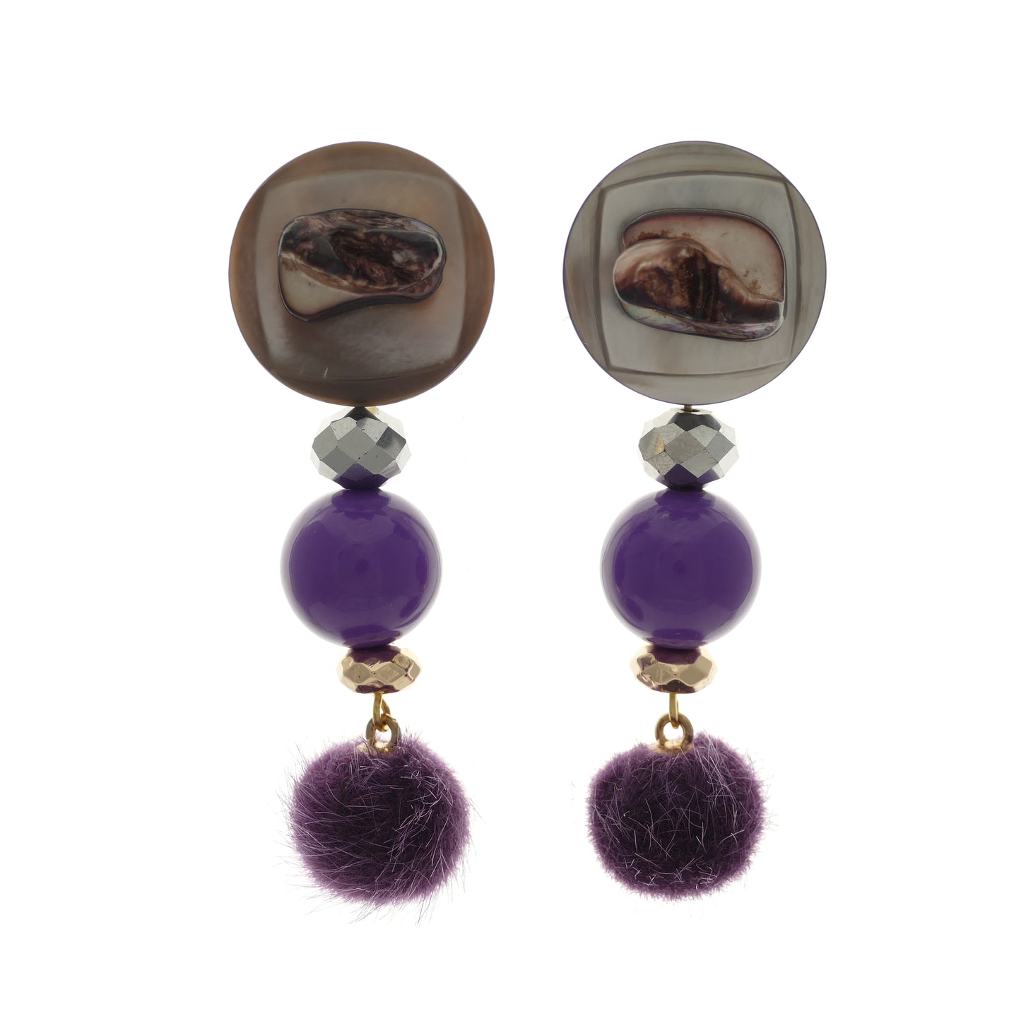 Modeschmuck Ohrclips Bommel mit Perlmutt Lila Perle