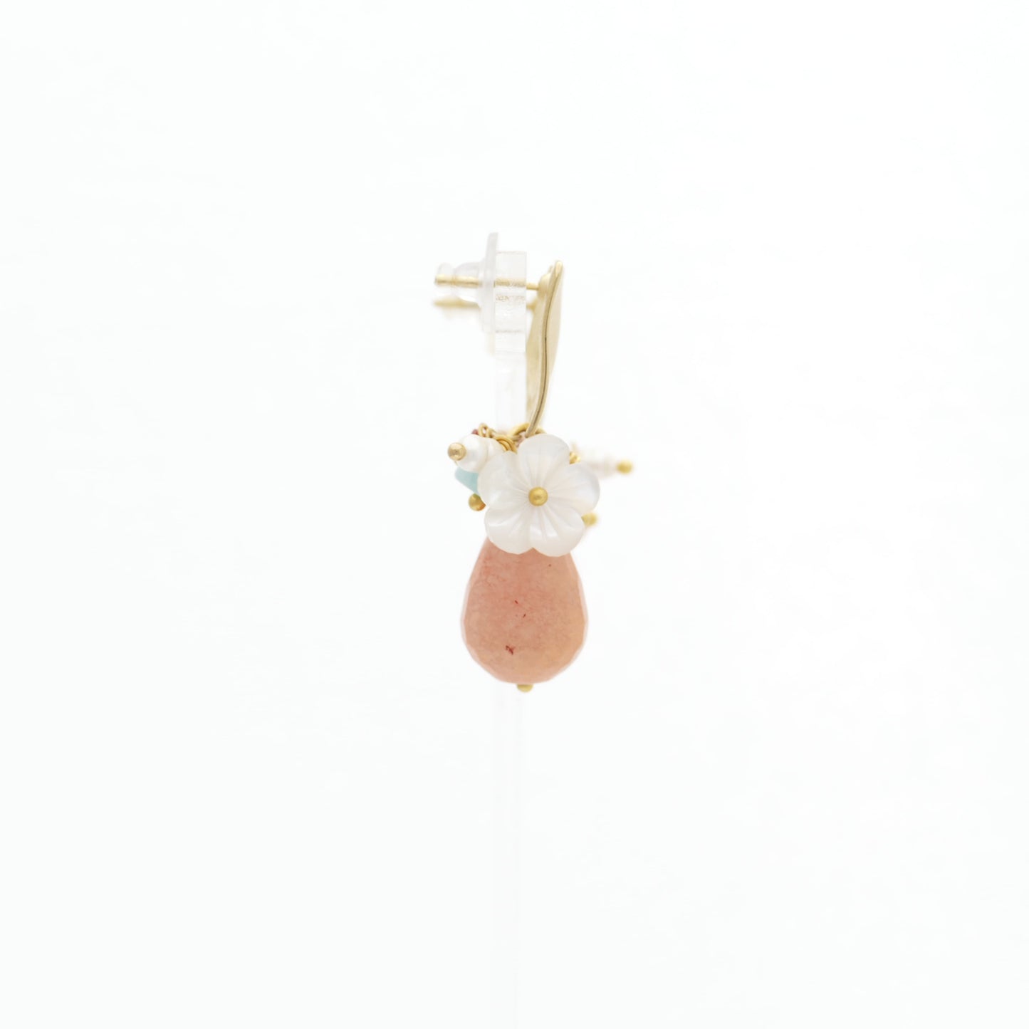 Lachs Rosa Jade Stein Mit Rot Koralle Und Perlmutt Blume