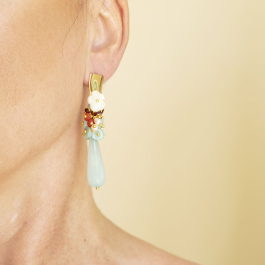 Türkis Ohrringe Mit Blume Perlmutt Und Rot Koralle