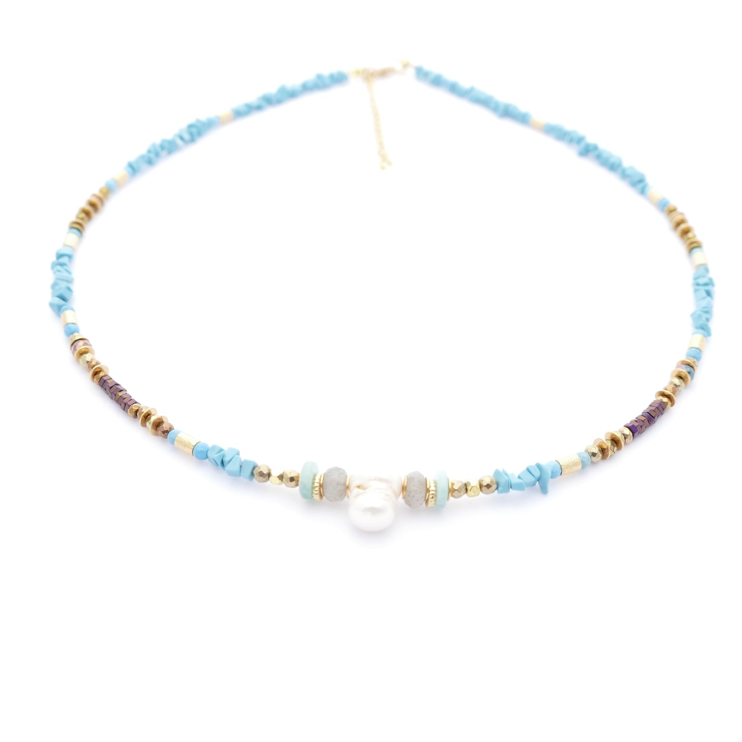 Türkis Kette Mit Labradorit Stein Und Barock Perle