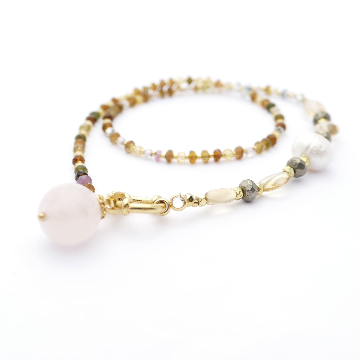 Natürliche Peridot Mehrfarbige Kette Mit Citrin & Perle