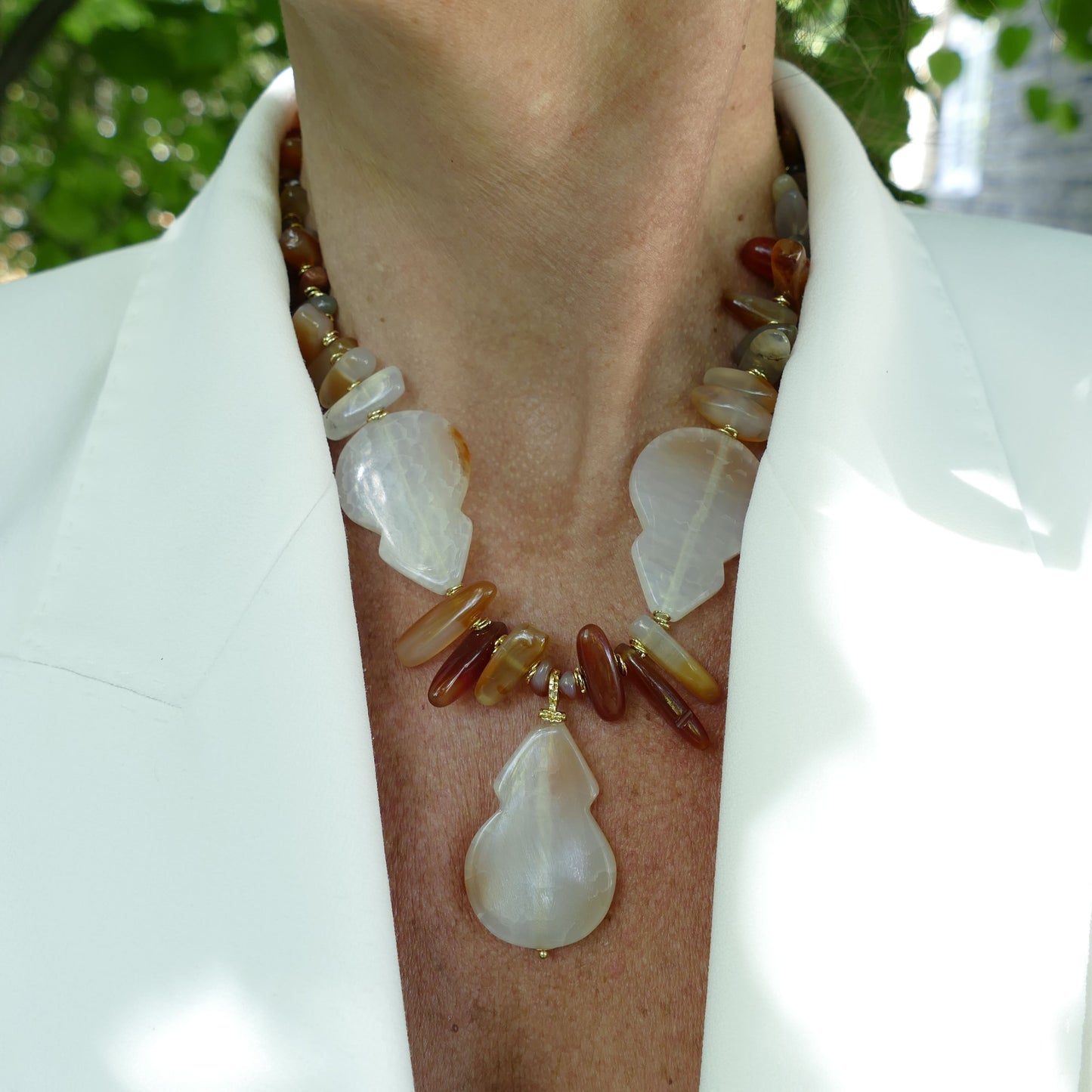 Danndara Achat Kette Edelsteine Collier Mit Goldenen Perlen