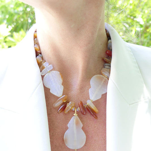 Danndara Achat Kette Edelsteine Collier Mit Goldenen Perlen