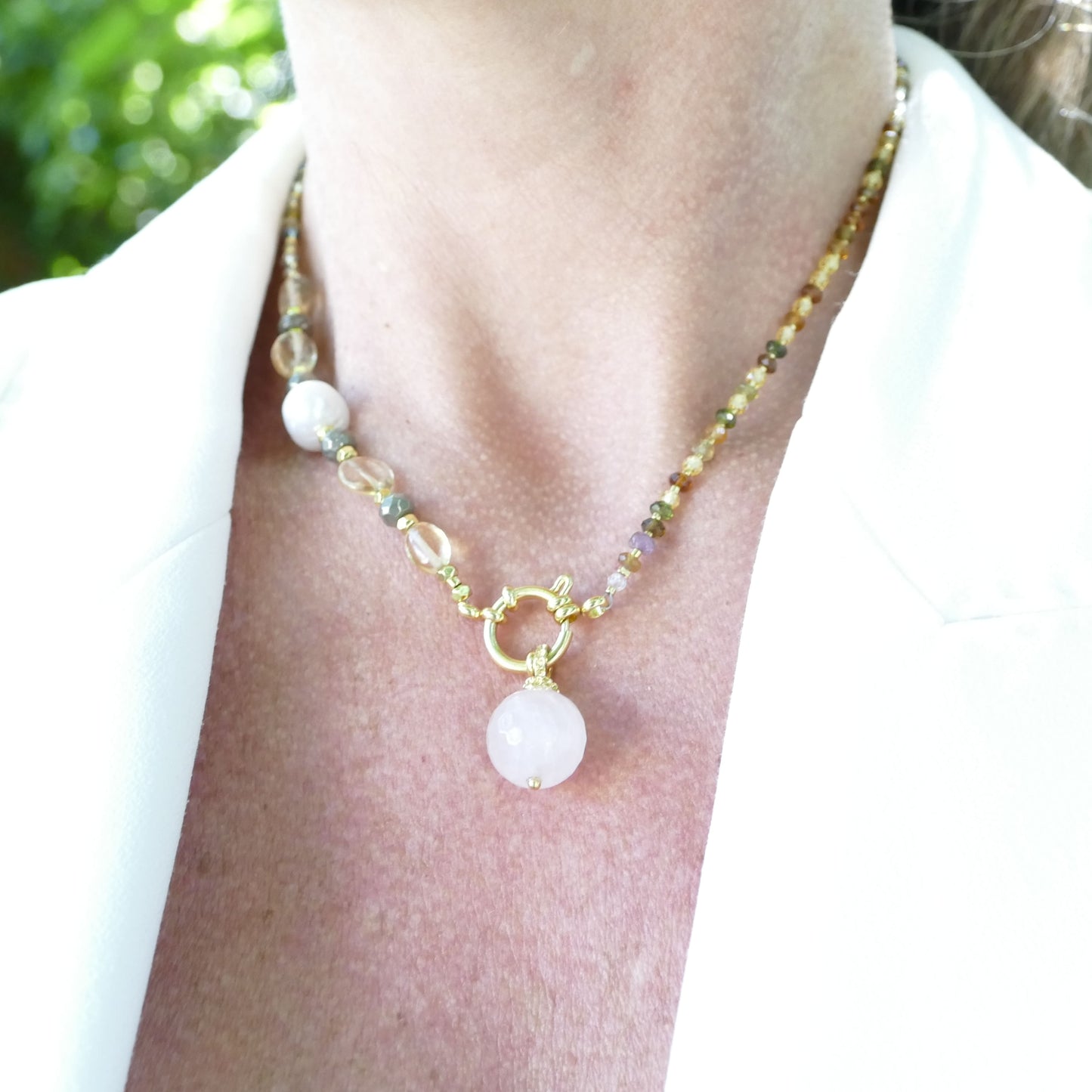 Natürliche Peridot Mehrfarbige Kette Mit Citrin & Perle