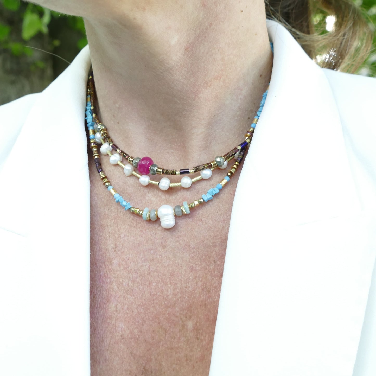 Pink Jade Stein Kette Mit Hemätit