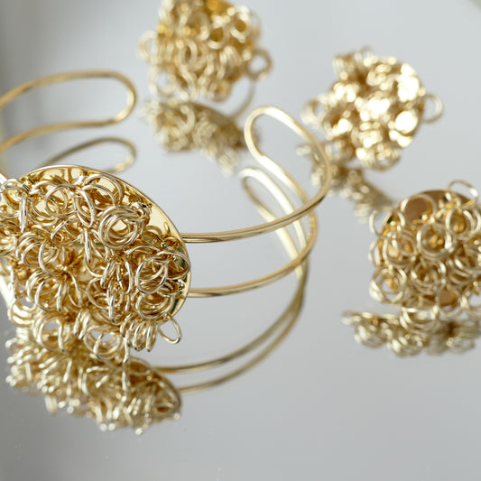 Set Gold Sol Armreif & Ring Mit Ohrringe