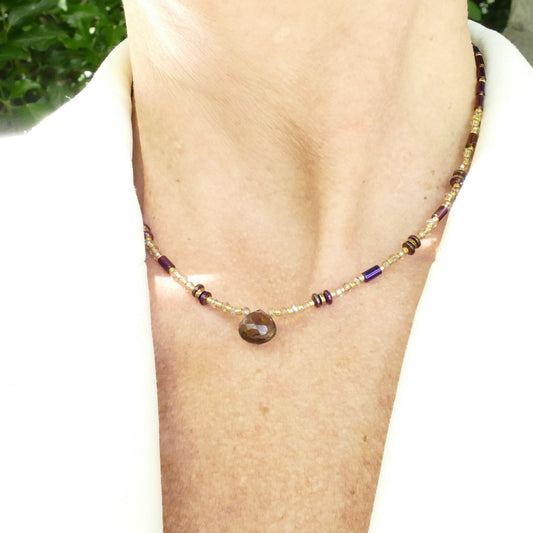 Veronika Kette Gold Vergoldetem Mit Rauchquarz Und Kristall