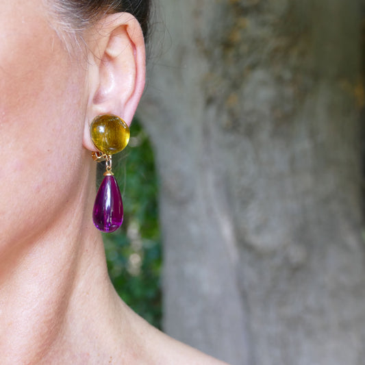 Mila Fuchsia Ohrclips Mit Gelb Perle