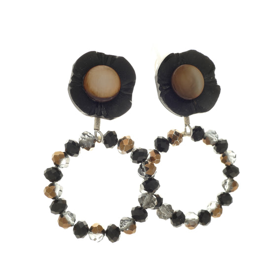 Lidia Ohrringe Ohrclips Schwarz Blume Perle