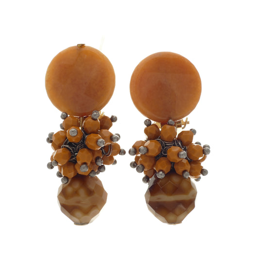 Jandira Ohrclips Orange Jade Mit Braune Perle