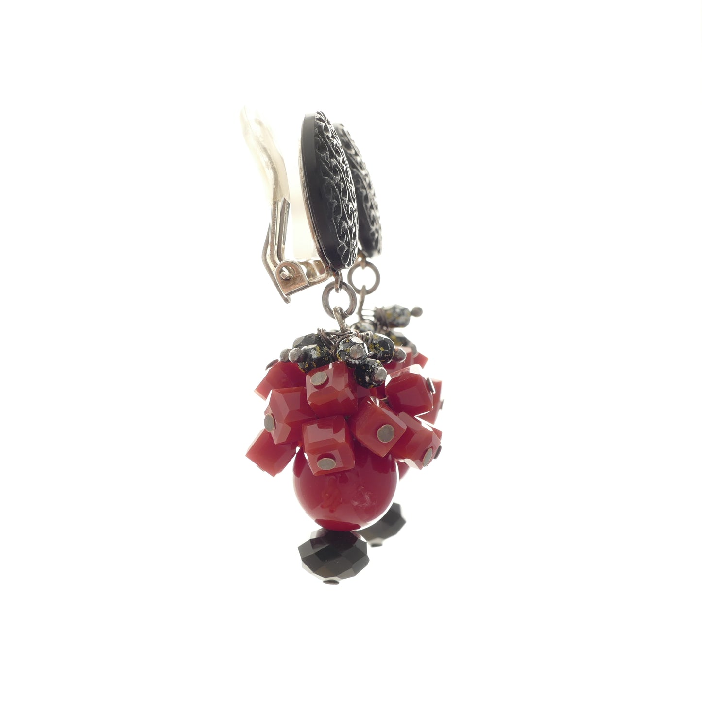 Janna Ohrclips in Rot & Schwarz Perle
