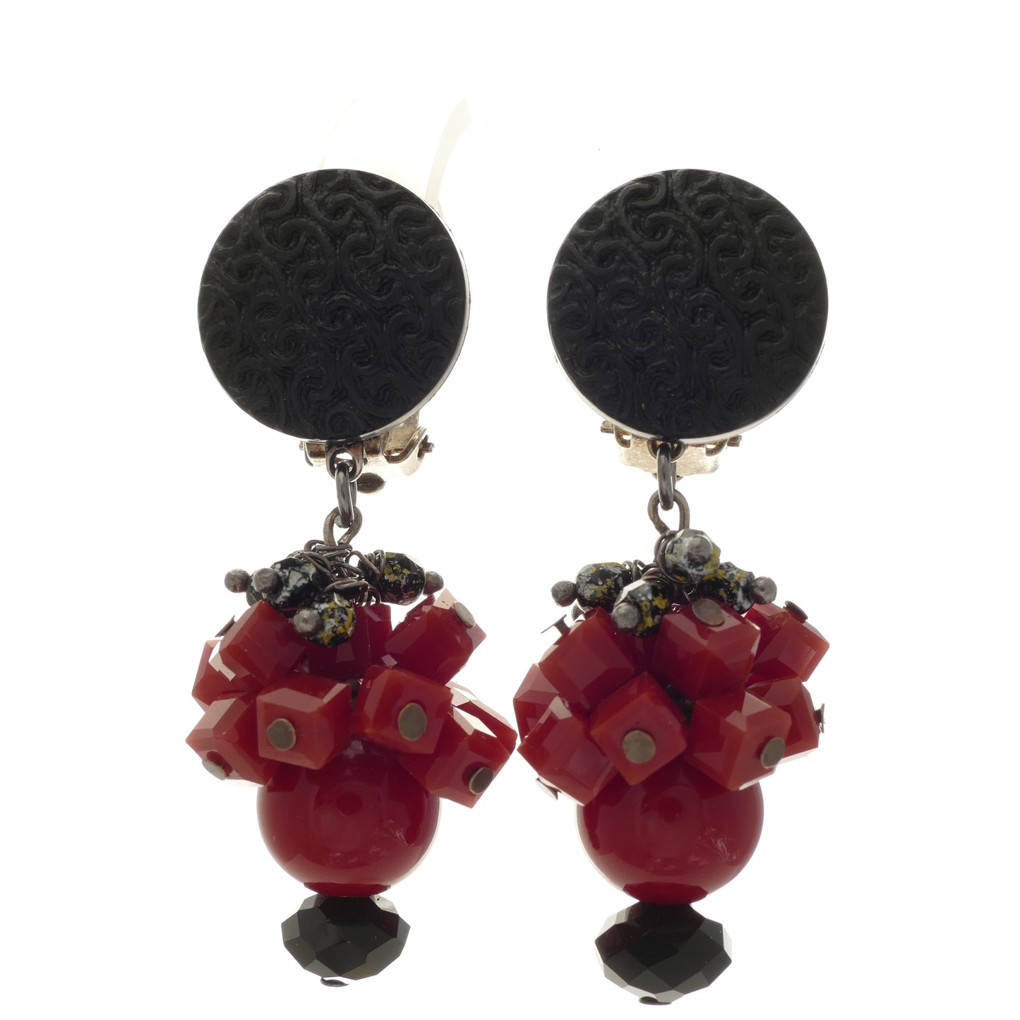 Janna Ohrclips in Rot & Schwarz Perle