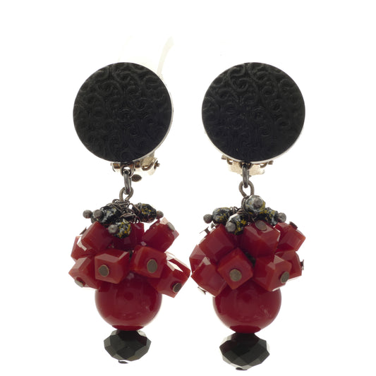 Janna Ohrclips in Rot & Schwarz Perle