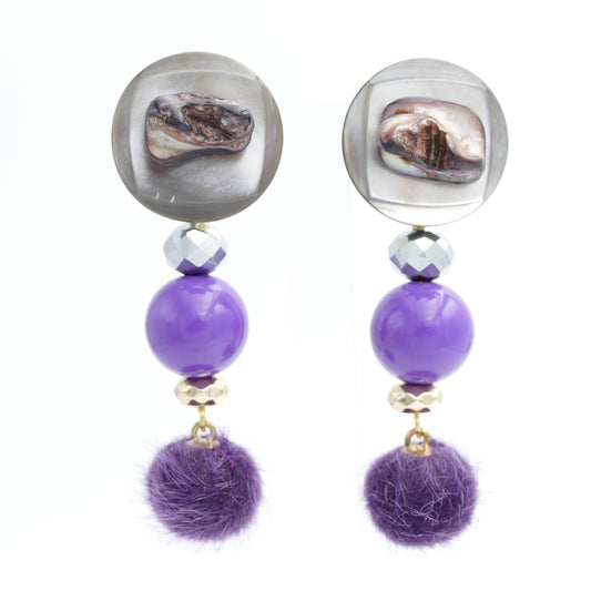 Modeschmuck Ohrclips Bommel mit Perlmutt Lila Perle
