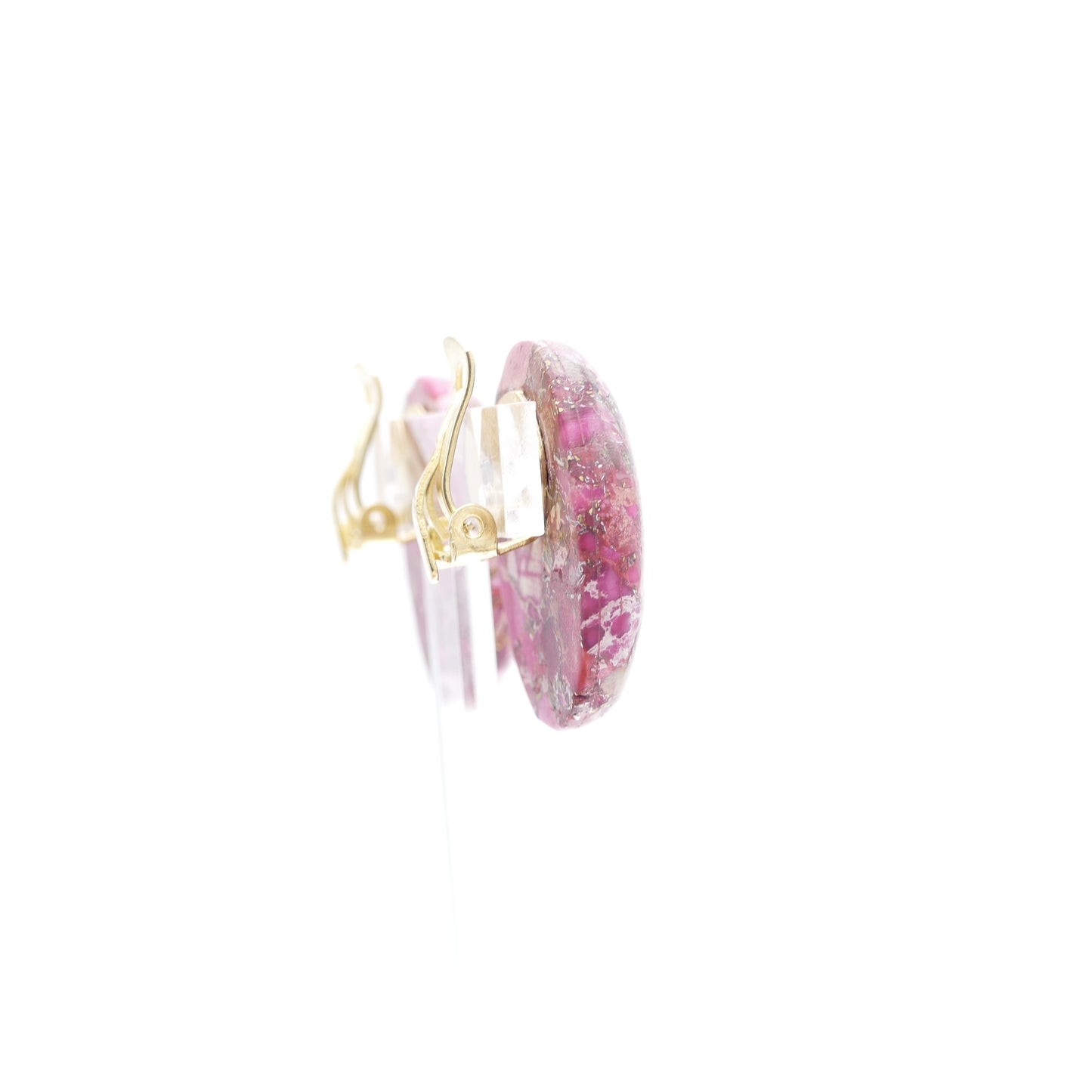 Ohrringe Ohrclips Jaspis Stein Rosa Gold