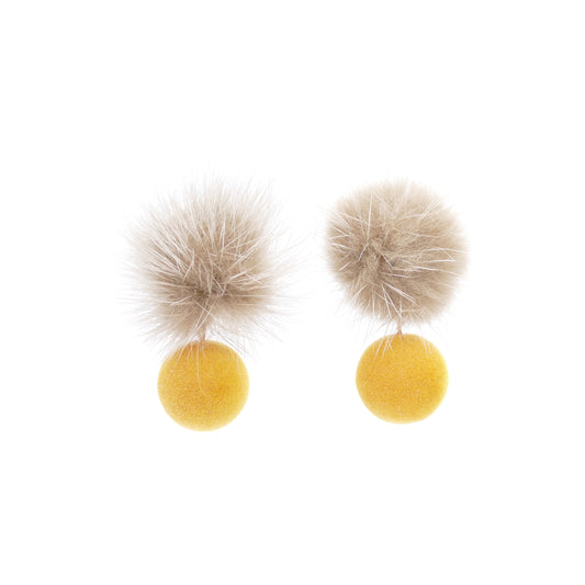 Ohrringe Fell-Pelz Ohrclips Versilbert Mit Rot, Beige Bommel Fell