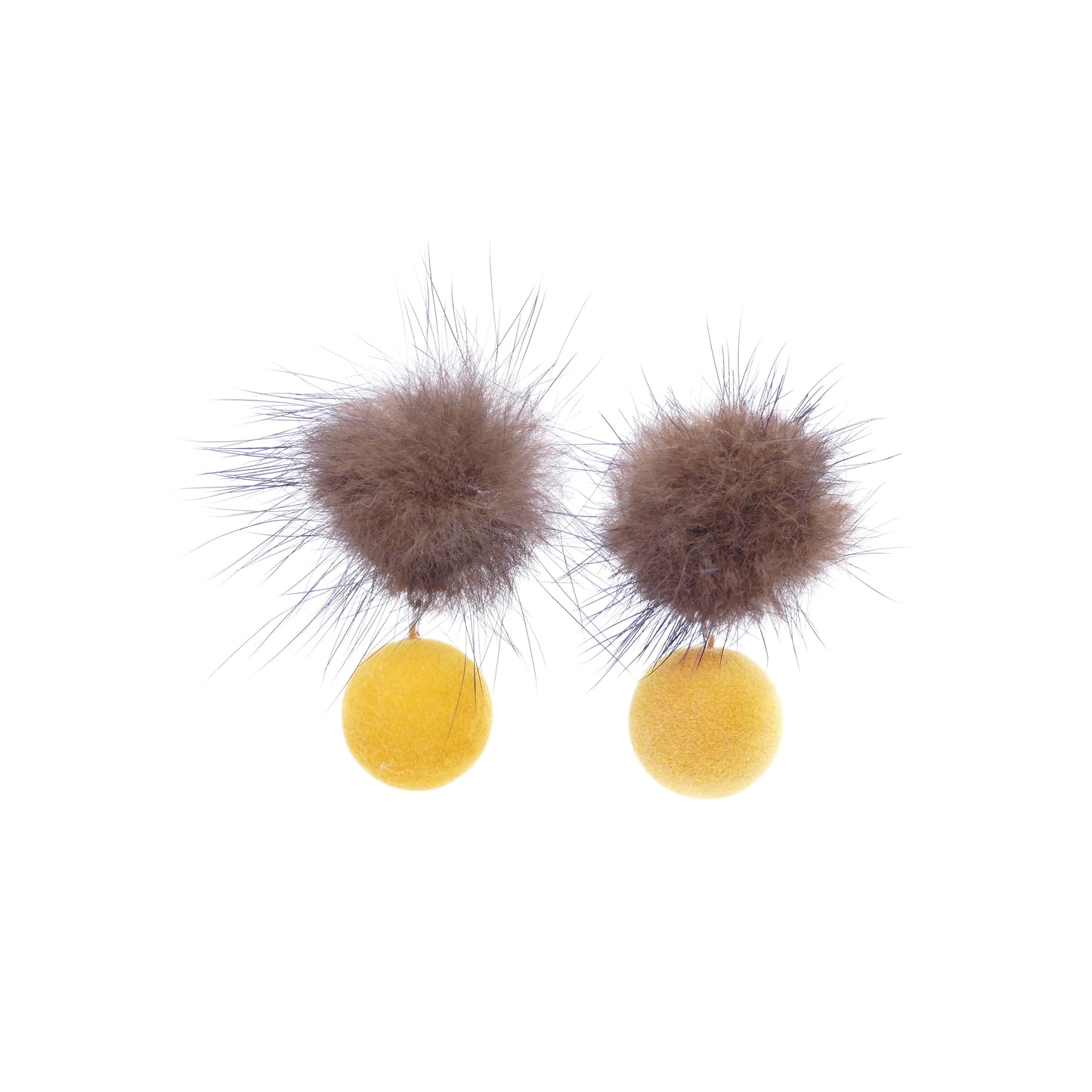 Fell Pelz Ohrclips Pedrita , Leicht Ohrring Mit Orange, Gelbe, Braun Bommel