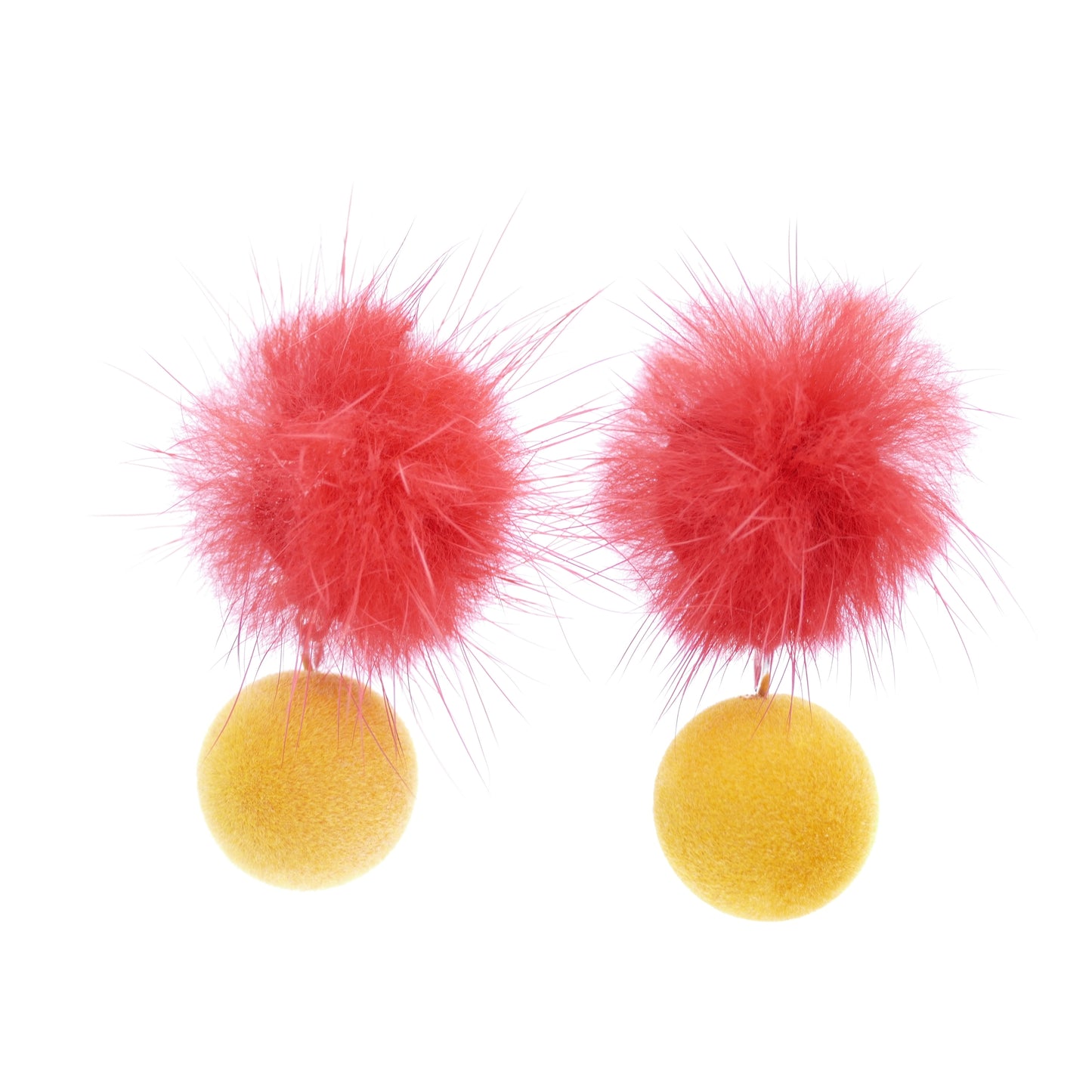 Ohrringe Fell-Pelz Ohrclips Versilbert Mit Rot, Beige Bommel Fell