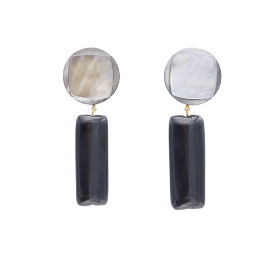 Ohrringe Ohrclips Perlmutt In Grau Farbe Mit Schwarz Onyx Stein