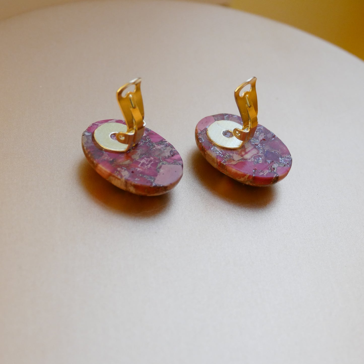 Ohrringe Ohrclips Jaspis Stein Rosa Gold