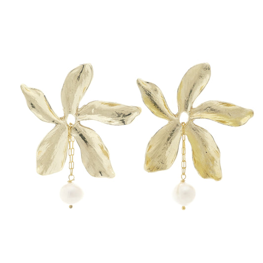 Liula Ohrringe Goldenen Blume mit Perle