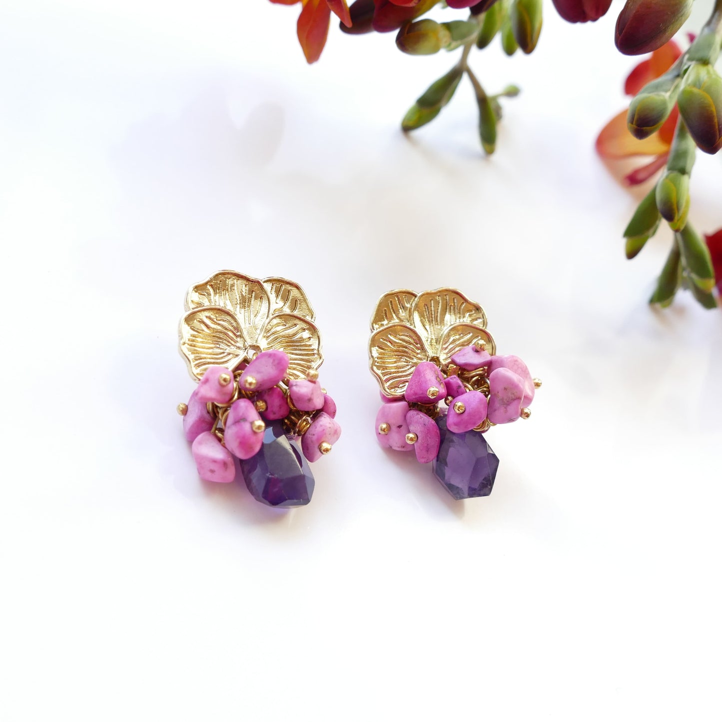 Flower Gold Ohrringe Amethyst