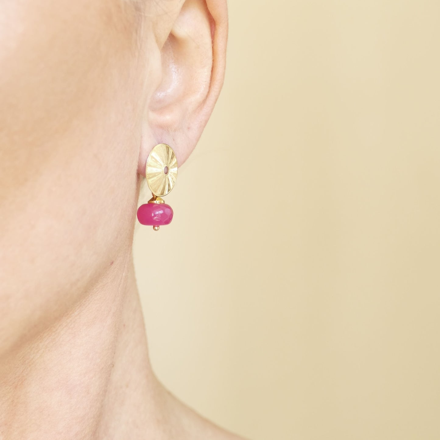 Gold Sol Ohrringe Pink Jade