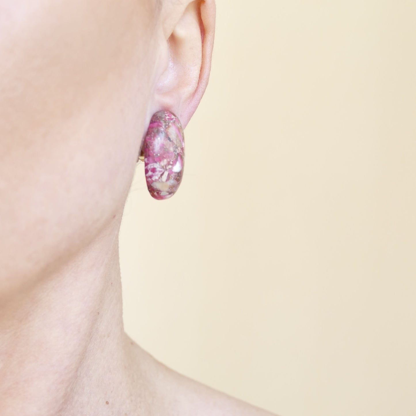 Ohrringe Ohrclips Jaspis Stein Rosa Gold