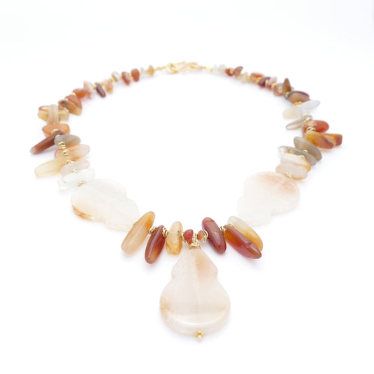 Danndara Achat Kette Edelsteine Collier Mit Goldenen Perlen