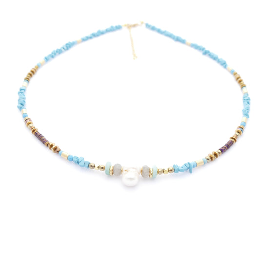 Türkis Kette Mit Labradorit Stein Und Barock Perle