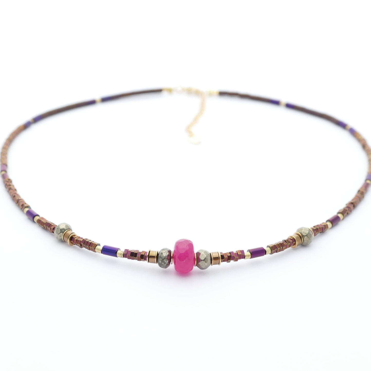 Pink Jade Stein Kette Mit Hemätit