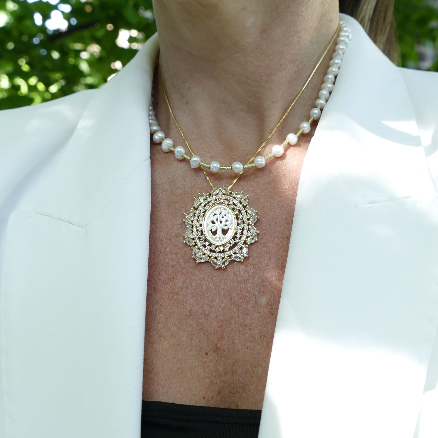 Vida Kette aus Gold Vergodetem Mit Zirkonia Und Perlmutt