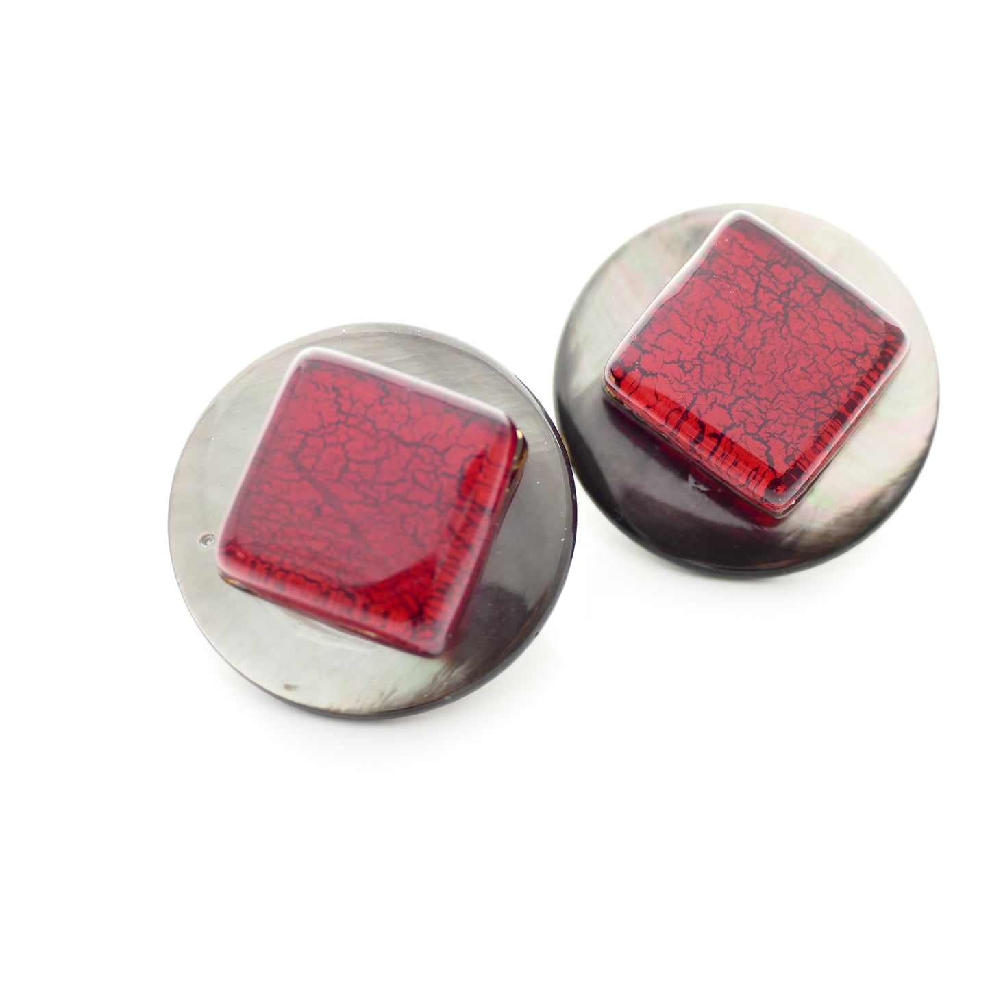 Ohrclips Diamantina Rot Mit Grau Perlmutt