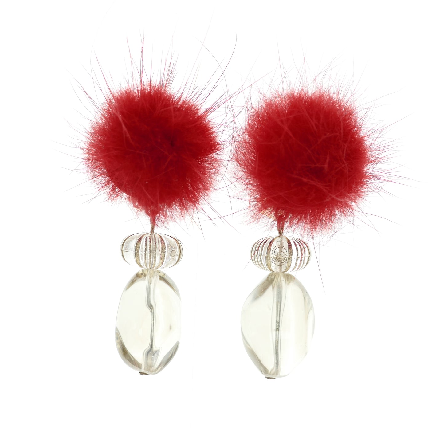 Ohrringe Ohrclips Rot FellPelz Mit Klar Perle Gold