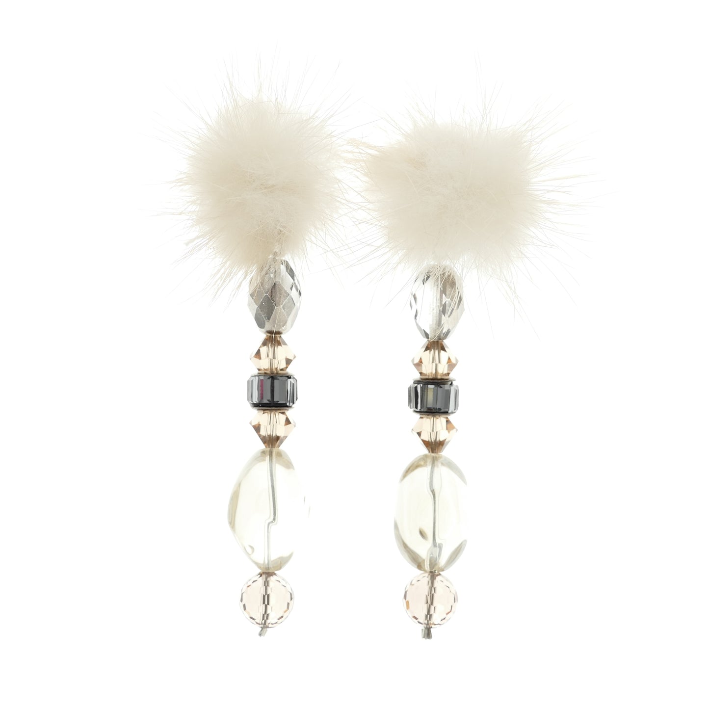 Lange Ohrringe Versilbert Mit Kristall Und Fell-Pelz