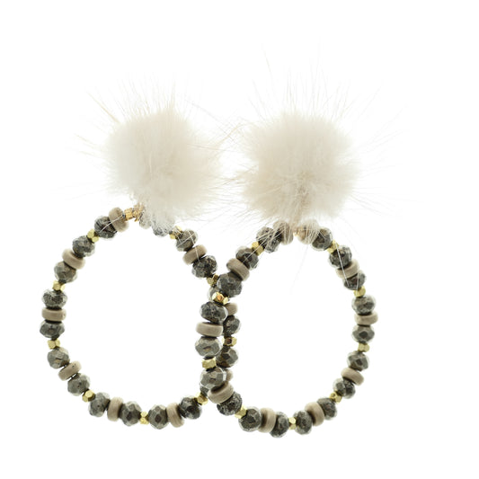 Ohrclips Creolen Fell-Pelz In Beige Farbe
