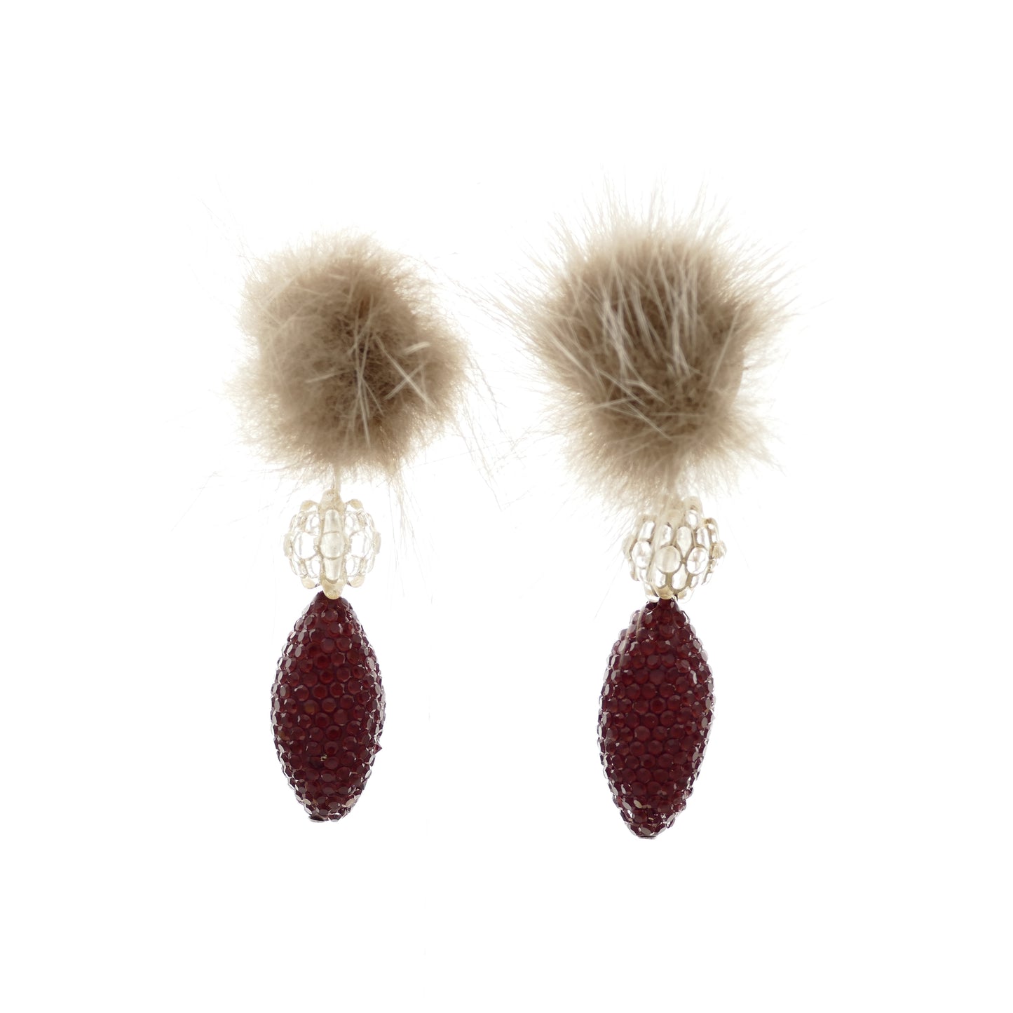 Ohrringe Fell-Pelz Ohrclips Mit Rot Perle