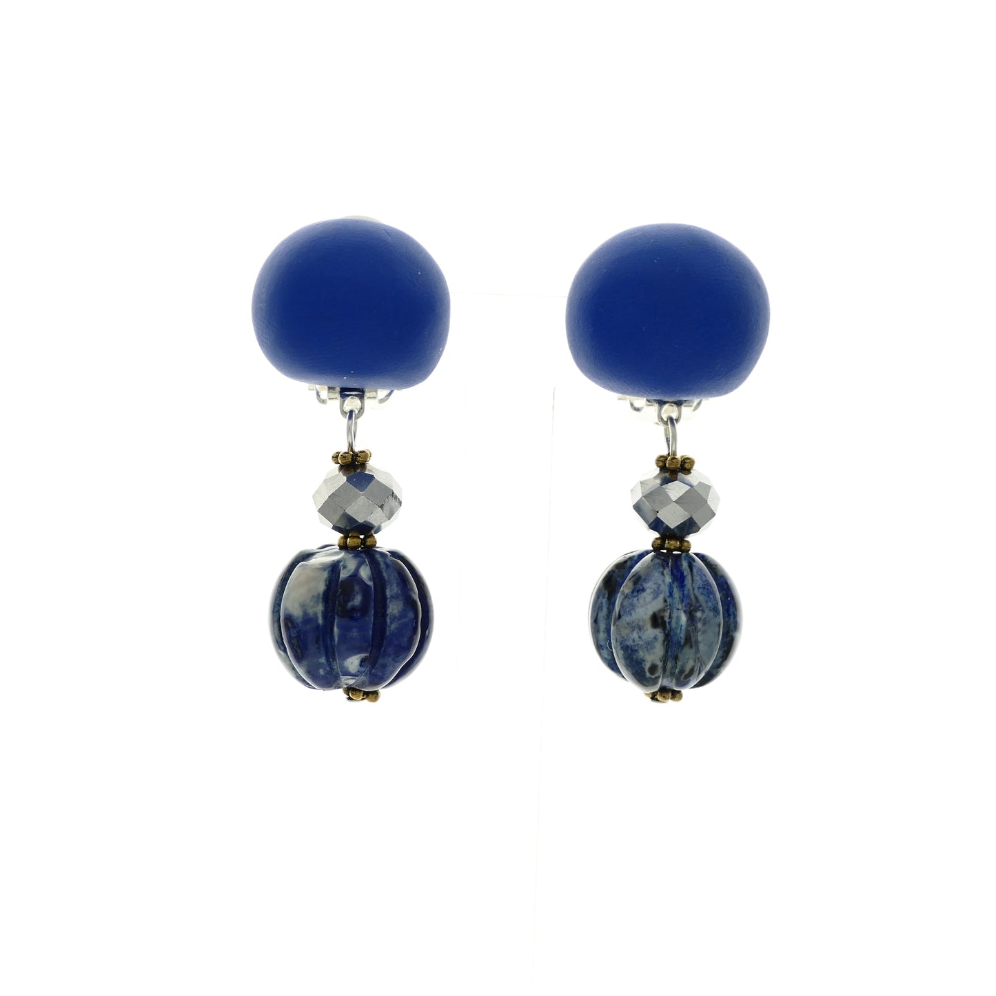 Ohrringe Ohrclips in Royal Blau Mit Stein Und Grau Perle