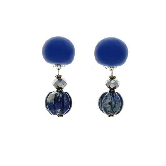 Ohrringe Ohrclips in Royal Blau Mit Stein Und Grau Perle