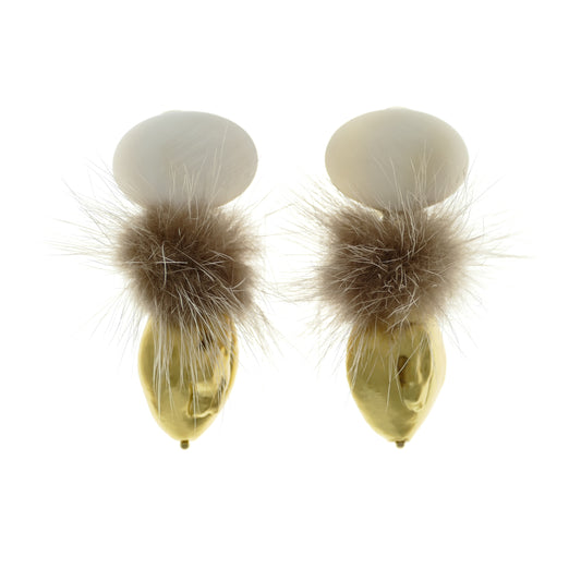 Ohrclips Fell-Pelz mit Perlmuttperlen und Gold Perle Element