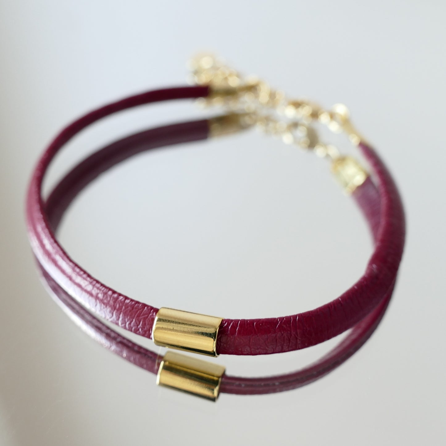 Lili Set Schmuck Kette Rot & Gold & Braun Leder
