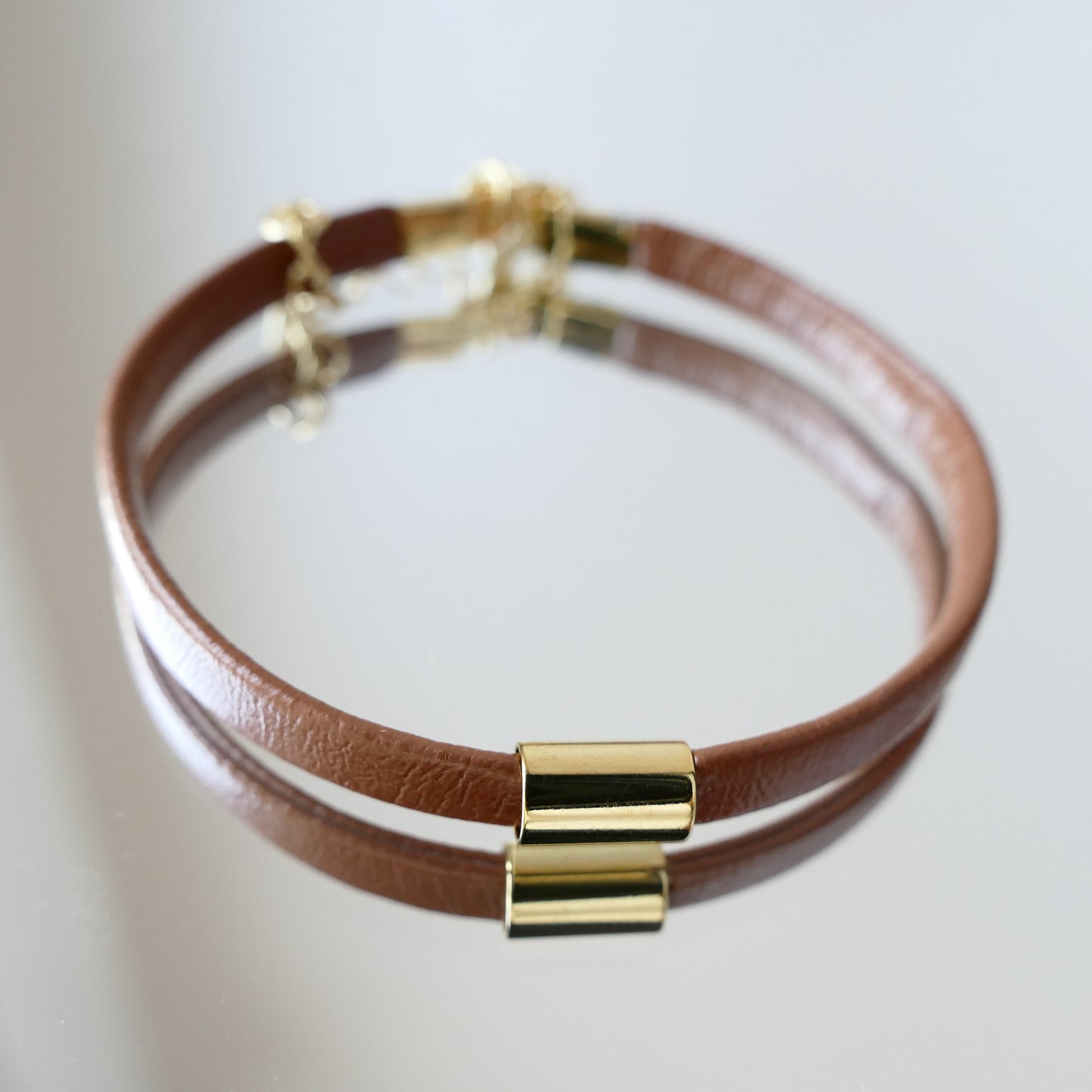 Lili Set Schmuck Kette Rot & Gold & Braun Leder