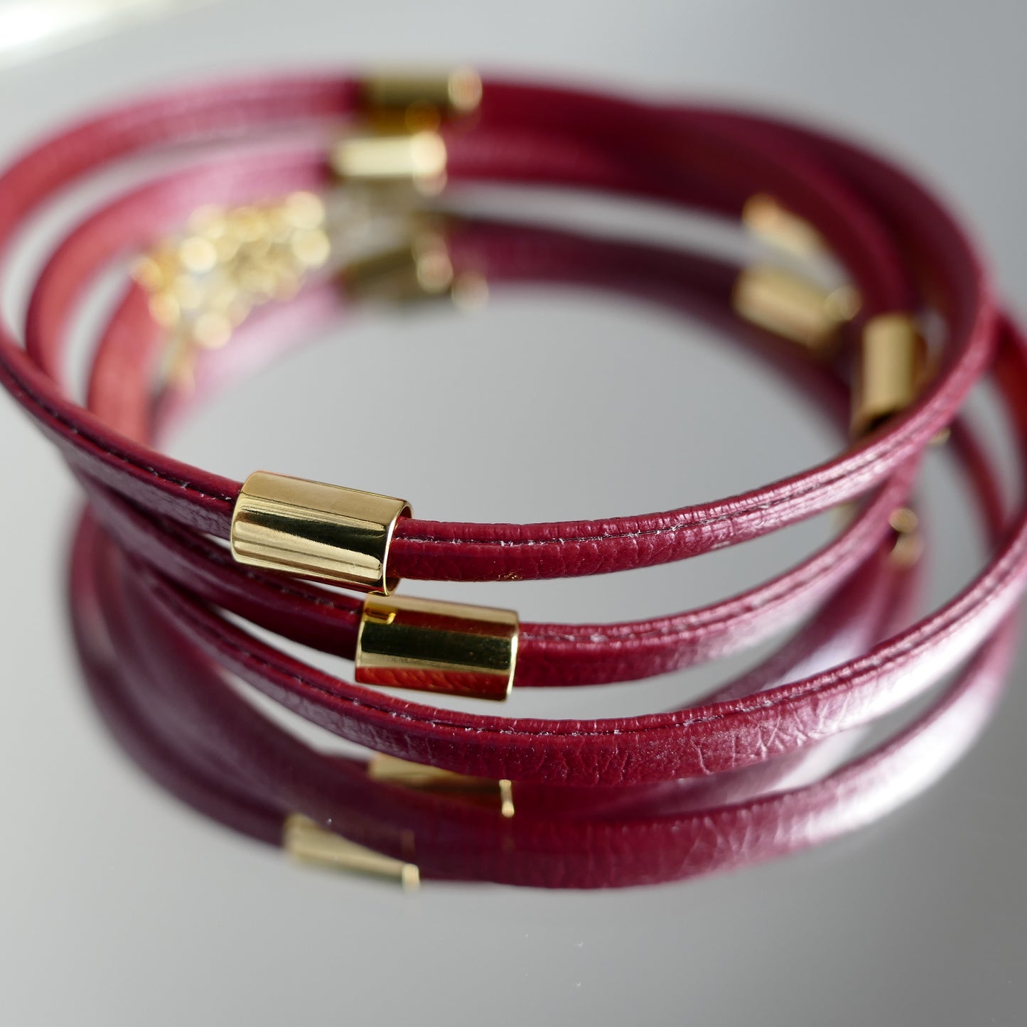 Dada Wickelarmband Rot & Gold Leder Mit Gold Perle