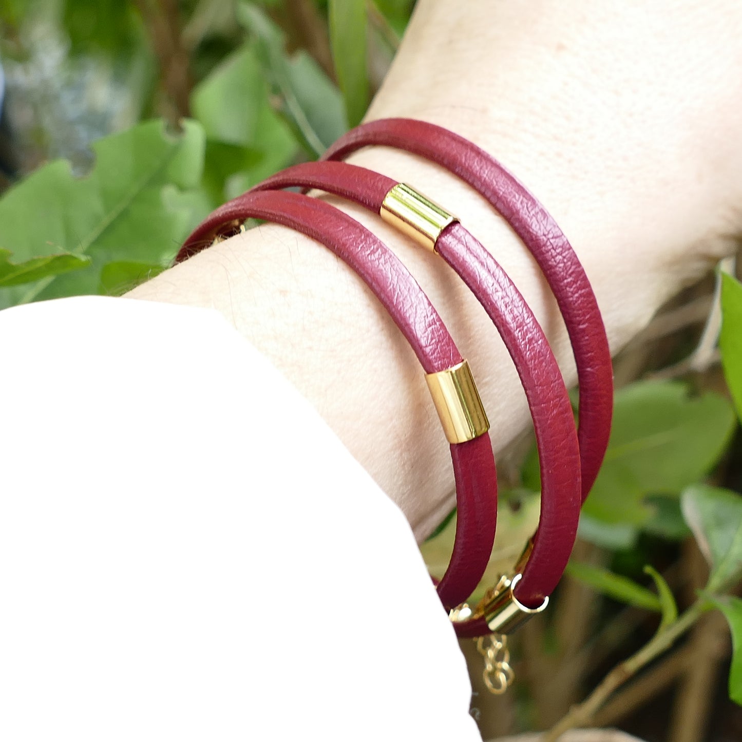 Dada Wickelarmband Rot & Gold Leder Mit Gold Perle