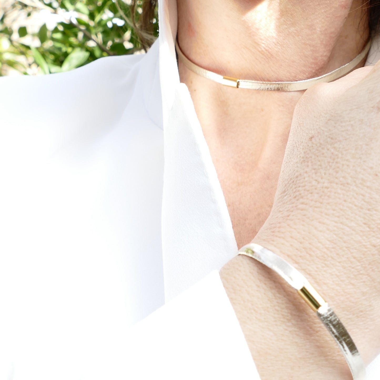 Lili Set Schmuck Kette Rot & Gold & Braun Leder